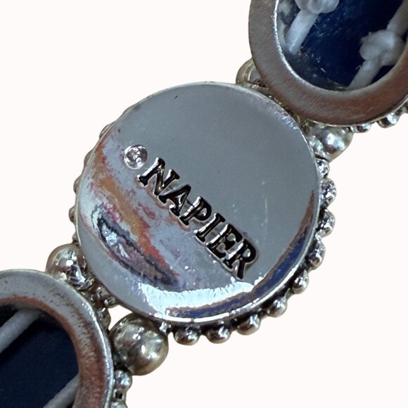 Napier Silver-Tone Stretch Bracelet With Faceted Blue Cabochon Accents - Picture 2 of 9